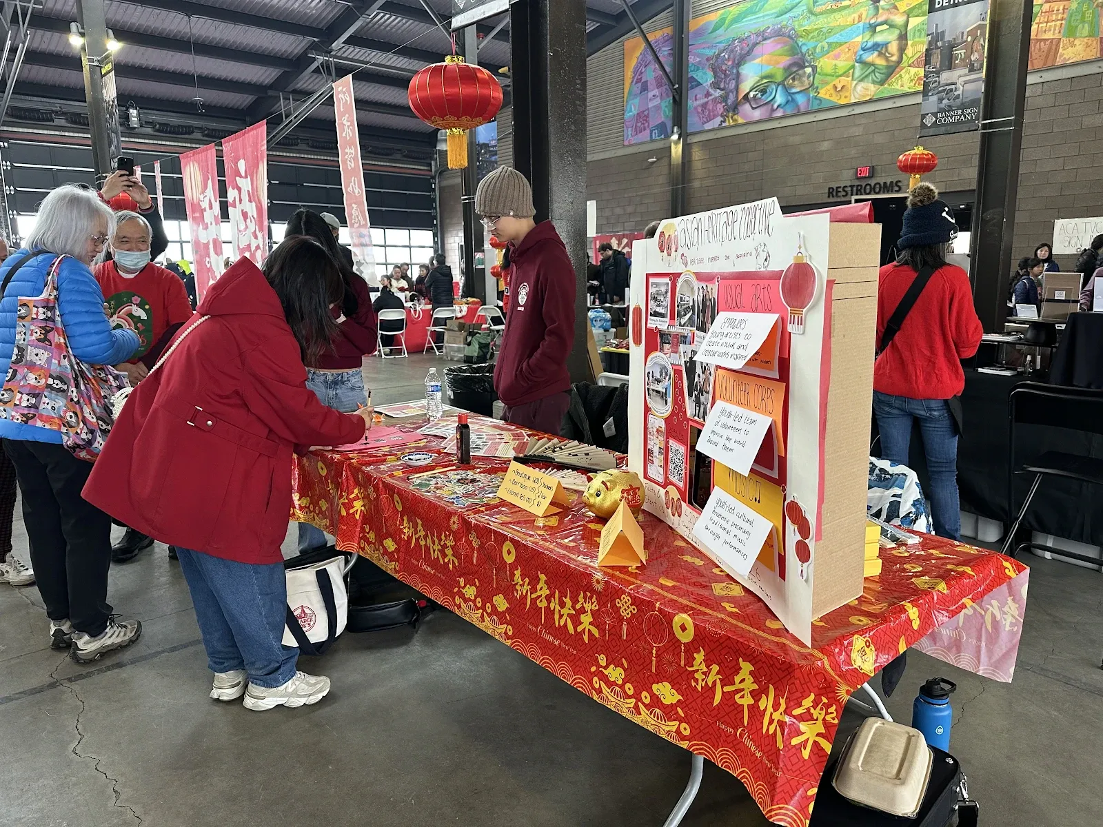 Students preparing food at a service event
